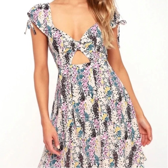 Free People Miss Right Cream & Purple Floral Print Mini Dress with Front Keyhole - Picture 5 of 12